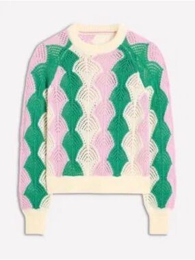 Boden Cream, Pink & Green Open-Knit Wave Sweater
